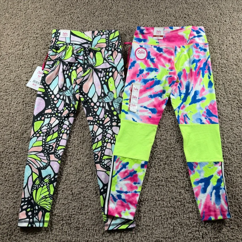 Justice Ankle Leggings Bundle Butterfly Tie Dye girls medium 10 NEW dance bright